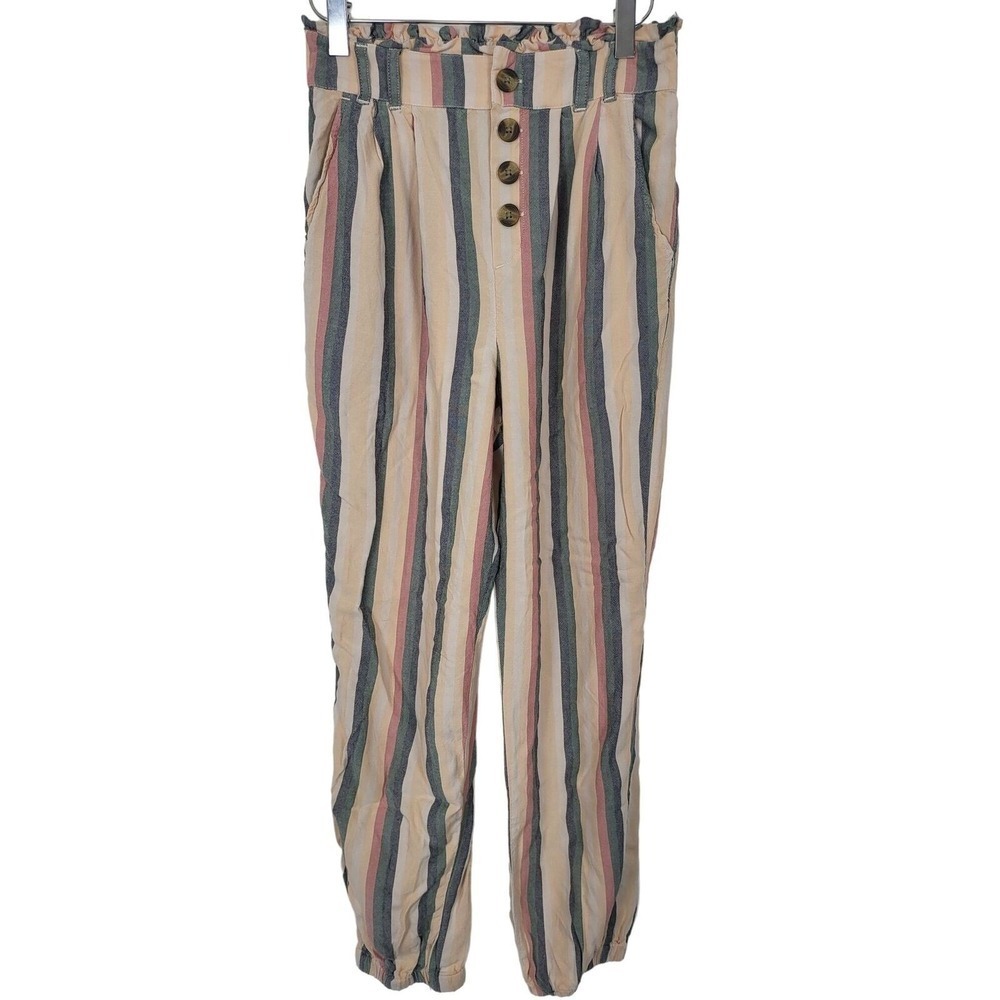 American Eagle Pull On Pants Small Womens High Rise Multicolored Striped Bottom
